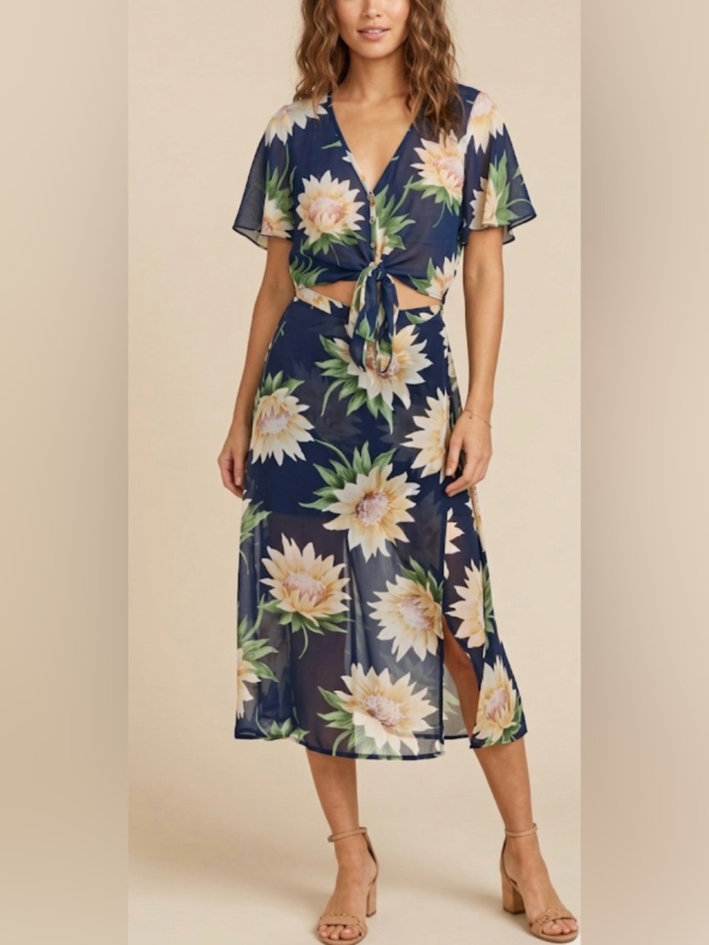 Show Me Your Mumu Sunflower Two-Piece Set: Tie Front Top & Maxi Skirt - Medium